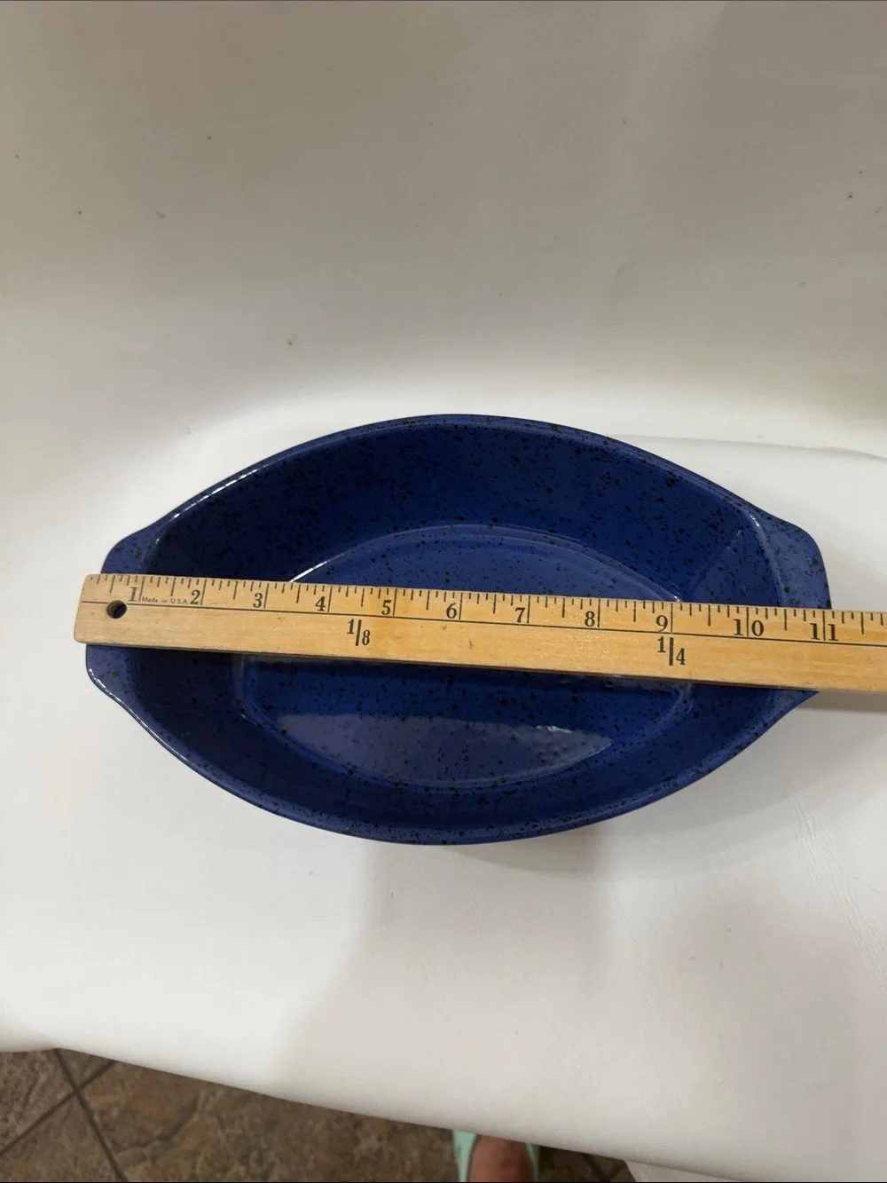 Version Portugal Speckled Blue Black Ceramic Oval Baking Dish Handles 11 X 7 In